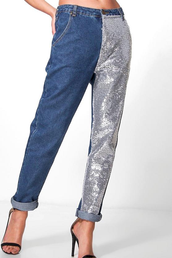 Hatty High Rise Sequin Leg Boyfriend Jeans